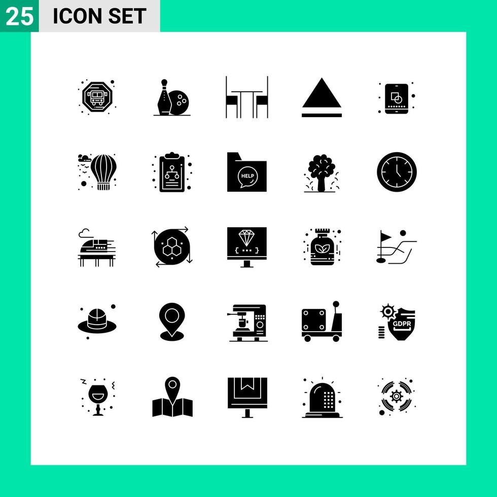 grupo de símbolos de ícone universal de 25 glifos sólidos modernos de móveis criativos de balão design móvel elementos de design de vetores editáveis