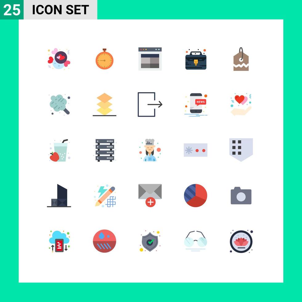 conjunto moderno de pictograma de 25 cores planas de interface de texto de tempo de site de caso elementos de design de vetores editáveis