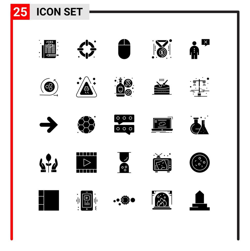 conjunto de pictogramas de 25 glifos sólidos simples de elementos de design de vetores editáveis de comunicação de mouse corporativo de gerenciamento