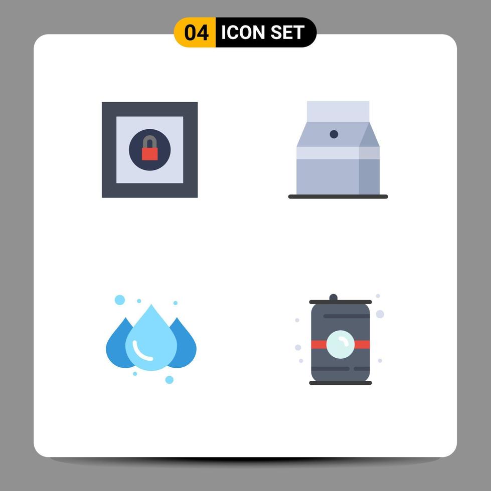 conjunto moderno de pictograma de 4 ícones planos de caixa chuvosa suco de garrafa bebida elementos de design de vetores editáveis