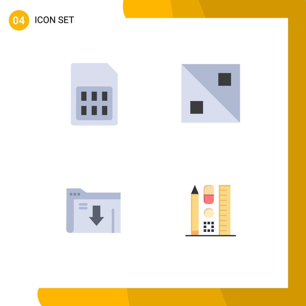 grupo de 4 ícones planos modernos definidos para pasta de cartão sim design baixar elementos de design de vetores editáveis