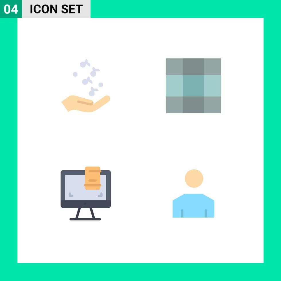 pacote de ícones planos de 4 símbolos universais do primeiro monitor rock layout avatar elementos de design de vetores editáveis