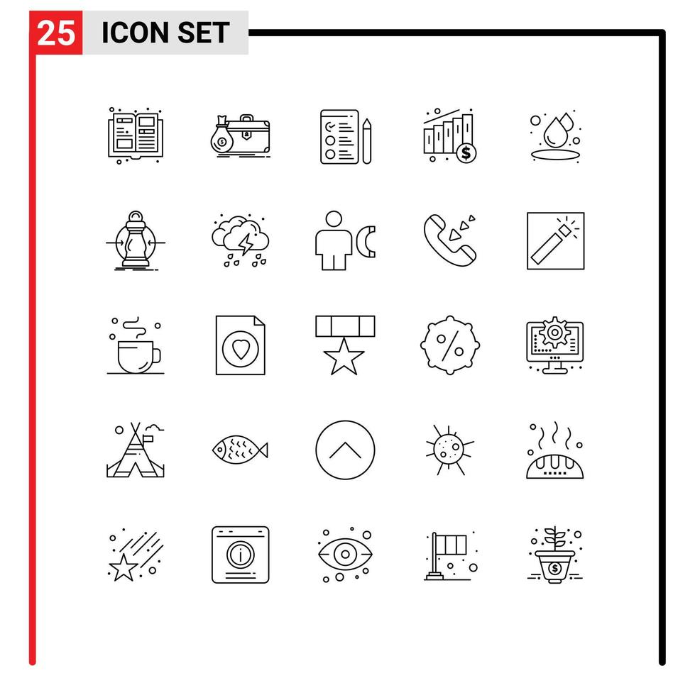 conjunto de pictogramas de 25 linhas simples de elementos de design de vetores editáveis de gráfico de queda de cv úmido