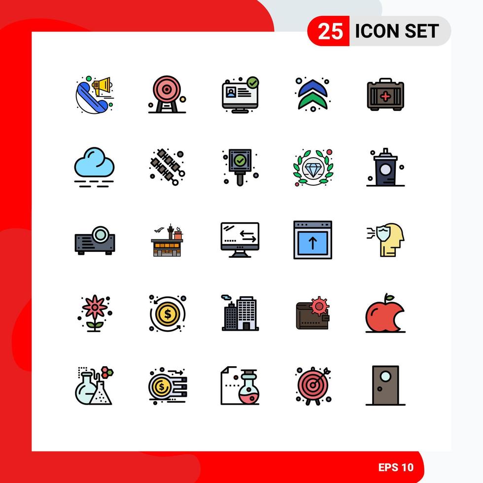 conjunto de 25 símbolos de símbolos de ícones de interface do usuário modernos para healthbag medical london eye seta para cima elementos de design de vetores editáveis