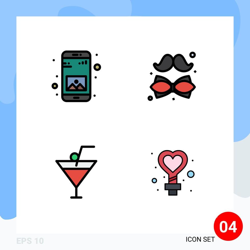 conjunto de 4 sinais de símbolos de ícones de interface do usuário modernos para app drink mobile tie restaurant editable vector design elements