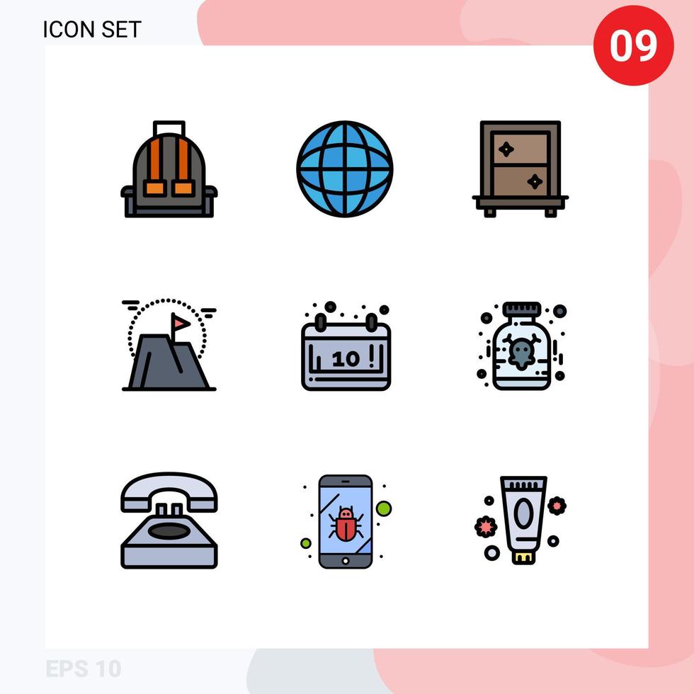 conjunto de 9 sinais de símbolos de ícones de interface do usuário modernos para a realização de meta de laboratório de missão de outono elementos de design de vetores editáveis