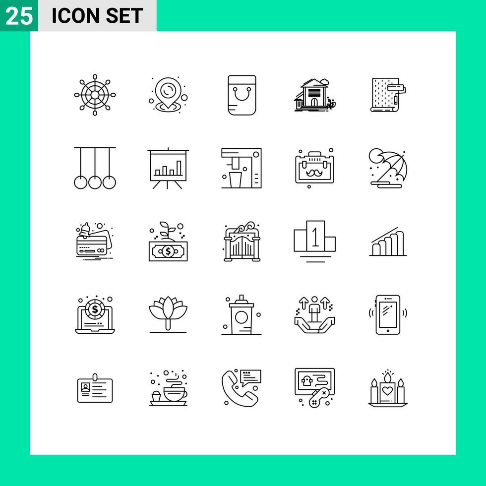Pacote de linha de interface de usuário 25 de sinais e símbolos modernos de reparação de pintura de escola interior construindo elementos de design de vetores editáveis