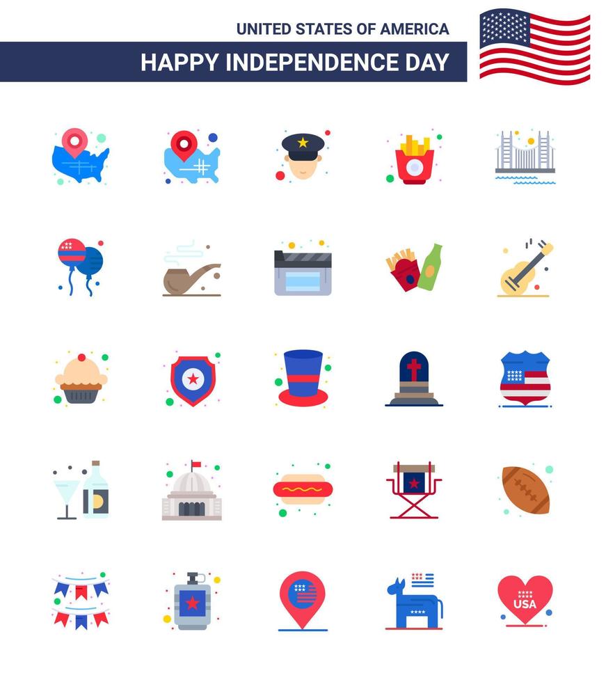 conjunto de 25 ícones do dia dos eua símbolos americanos sinais do dia da independência para o marco dos eua ponte dourada rápida editável elementos de design do vetor do dia dos eua