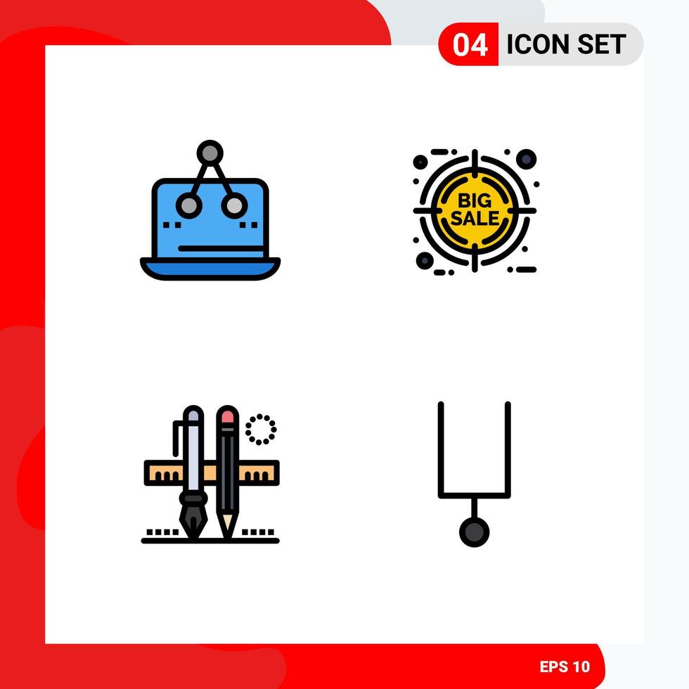 conjunto de 4 sinais de símbolos de ícones de interface do usuário modernos para desconto de medição estacionária cruzada lápis elementos de design de vetores editáveis