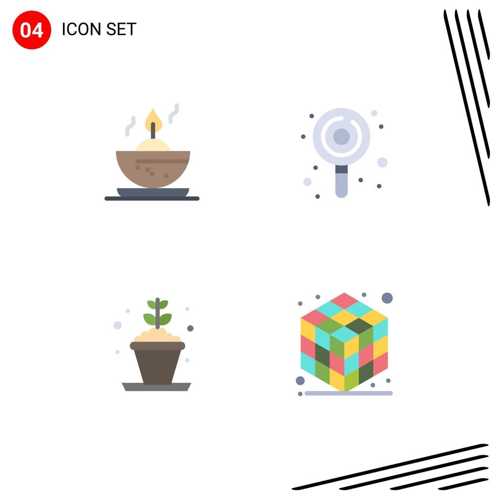grupo de 4 ícones planos modernos definidos para elementos de design de vetores editáveis de cubo de doces de passatempo de tigela
