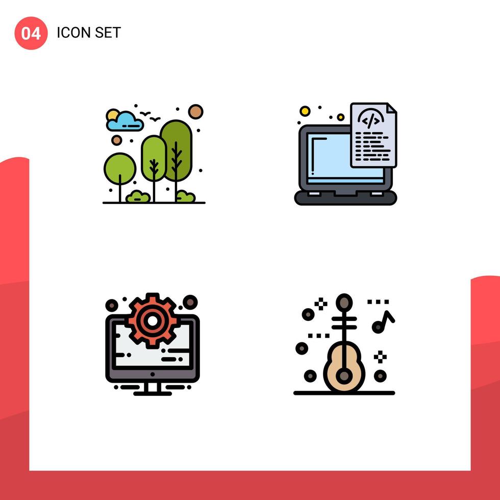 pacote de linha vetorial editável de 4 cores planas de linha preenchida simples de elementos de design de vetores editáveis de documento de parque de codificação da cidade