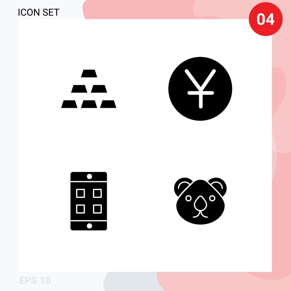 4 interface do usuário pacote de glifos sólidos de sinais e símbolos modernos de pilha de caixa de tijolos iene austrália elementos de design de vetores editáveis