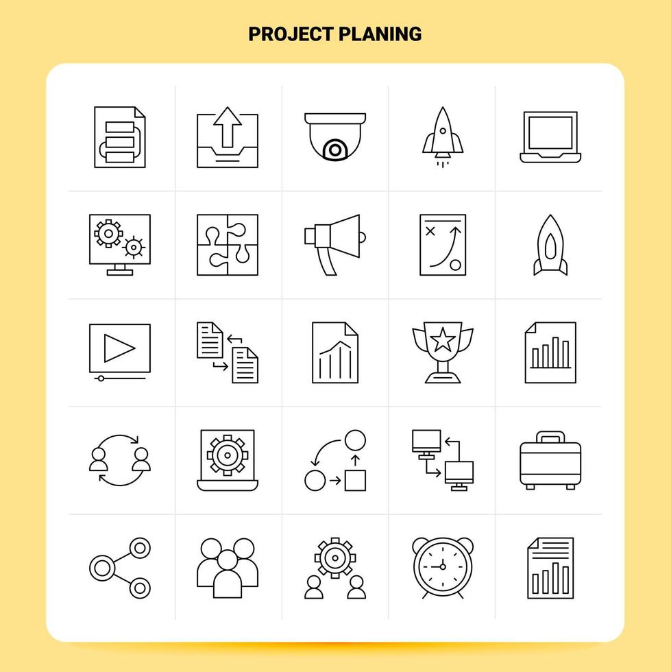 esboço 25 conjunto de ícones de planejamento de projeto vetor design de estilo de linha ícones pretos conjunto de pictograma linear pacote de ideias de negócios móveis e web design ilustração vetorial