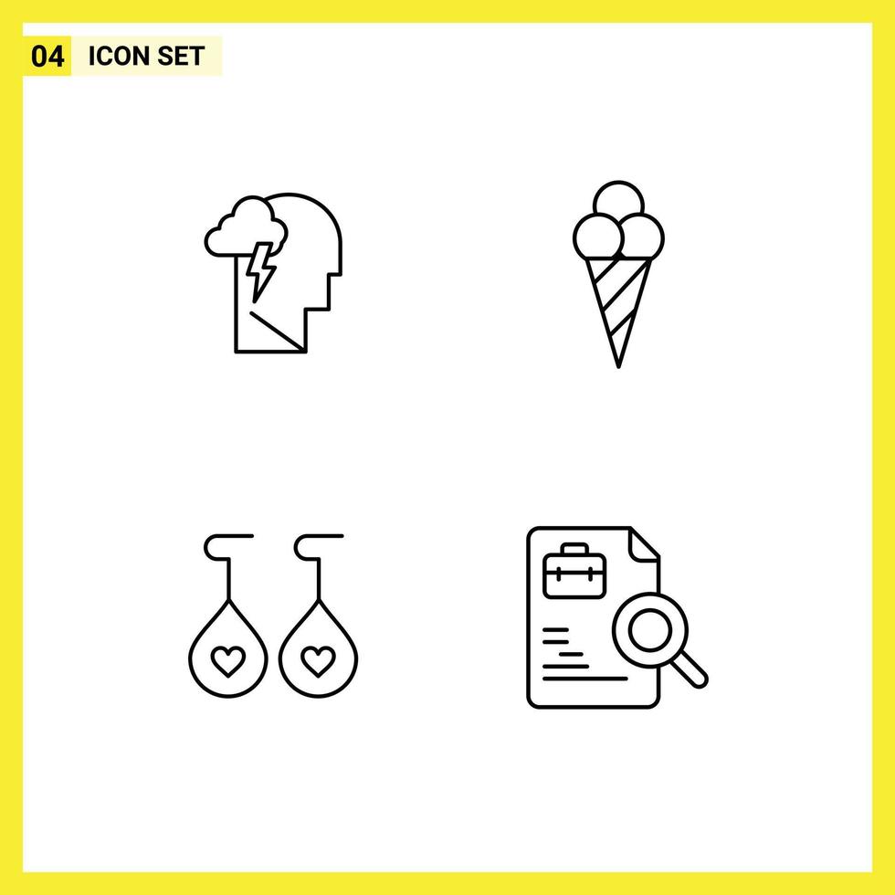 4 ícones criativos, sinais modernos e símbolos de energia, coração, poder, cone, documento, elementos de design vetoriais editáveis vetor