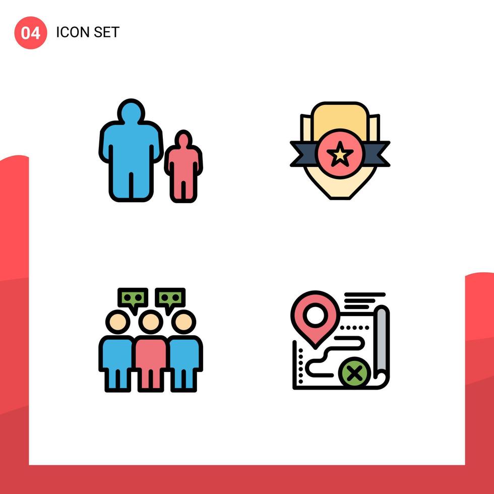 conjunto de 4 sinais de símbolos de ícones de interface do usuário modernos para equipe de emblema de controle parental de comunicação infantil elementos de design de vetores editáveis