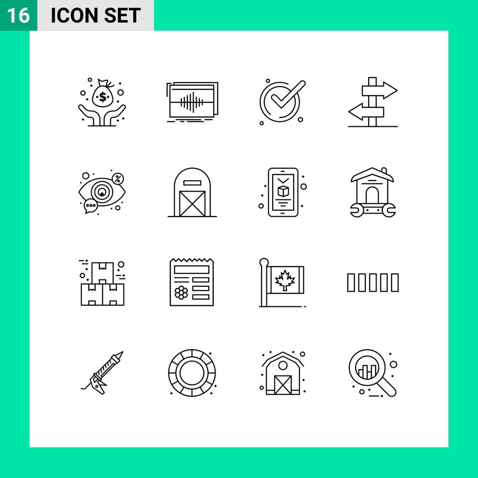 16 ícones criativos sinais modernos e símbolos de sinal de onda de jornada de pesquisa reconhecem elementos de design de vetores editáveis