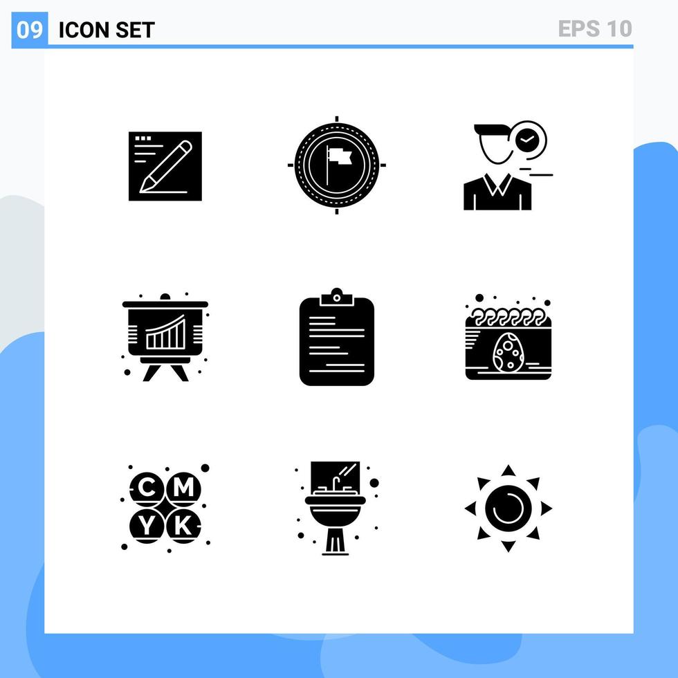 9 glifos sólidos vetoriais temáticos e símbolos editáveis de análise de foco gráfico de relatório elementos de design vetorial editáveis pelo usuário vetor
