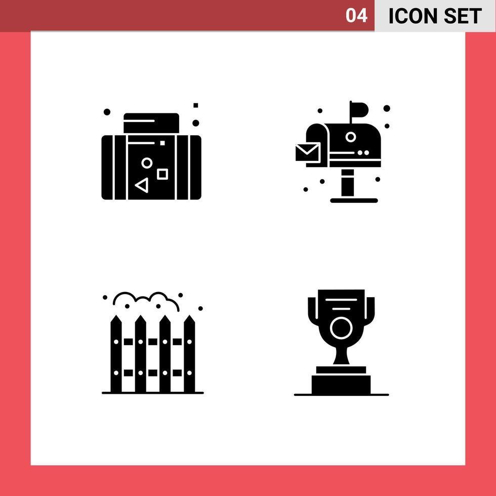 pacote de 4 glifos sólidos criativos de elementos de design de vetores editáveis de cerca de ambiente de viagem para casa de férias
