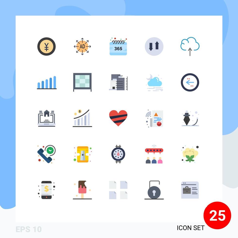 grupo de símbolos de ícone universal de 25 cores planas modernas de dados até todas as setas de streaming elementos de design de vetores editáveis