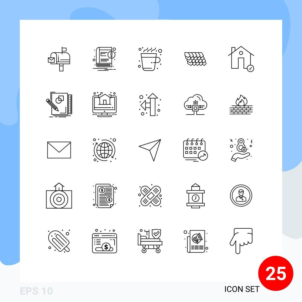 conjunto de 25 linhas comerciais pacote para verificar elementos de design de vetores editáveis de telhado de café de construção de verificação
