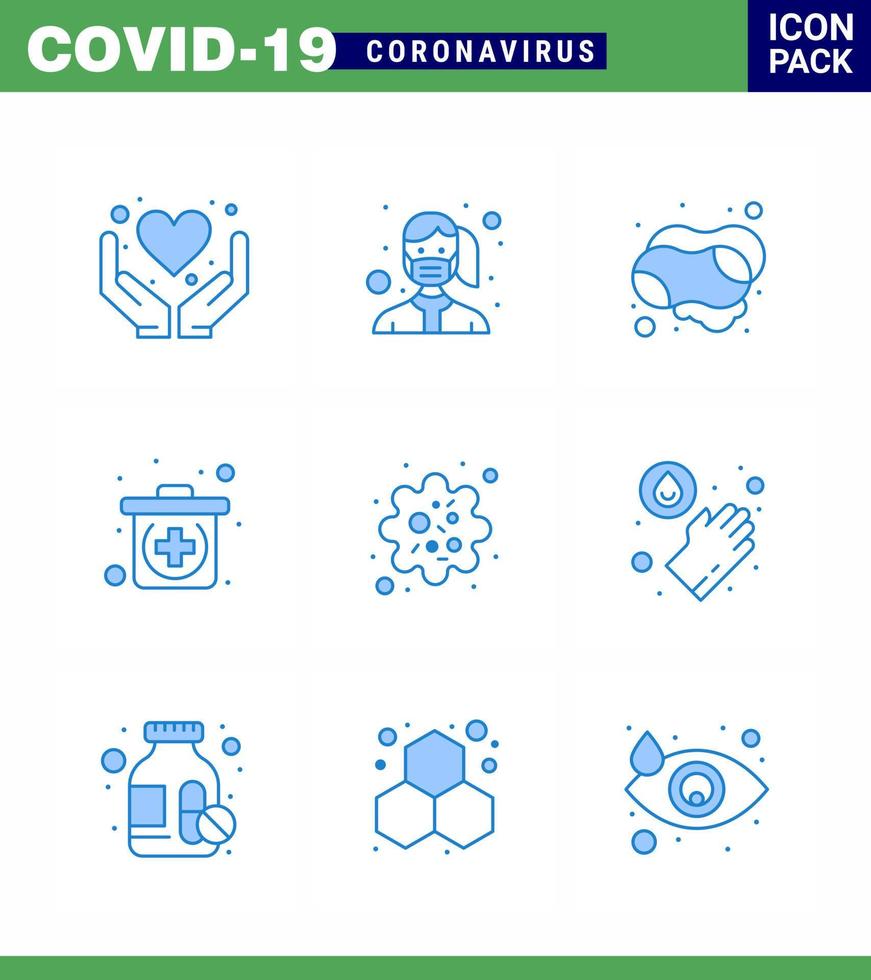 conjunto simples de ícone do pacote de ícones azul 25 de proteção covid19 incluído kit de desgaste médico de partículas sabonete para as mãos coronavírus viral doença 2019nov vetor elementos de design