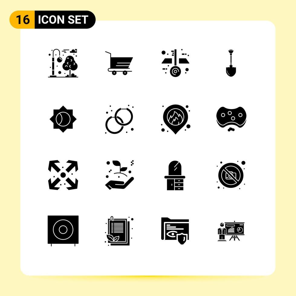 conjunto de 16 sinais de símbolos de ícones de interface do usuário modernos para elementos de design de vetores editáveis de ferramenta de escavação de projeto básico de interface do usuário