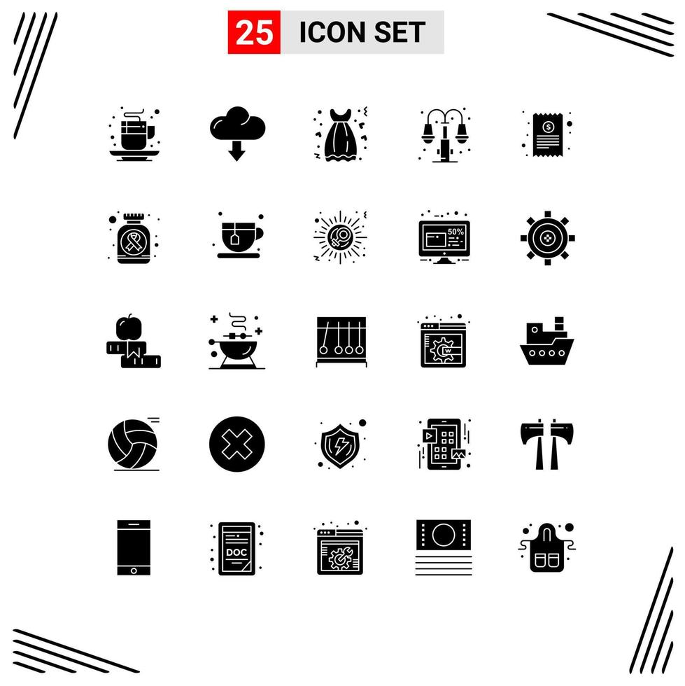 pacote de 25 sinais e símbolos de glifos sólidos modernos para mídia impressa na web, como elementos de design de vetor editável de vestido de cidade de download de vida sólida