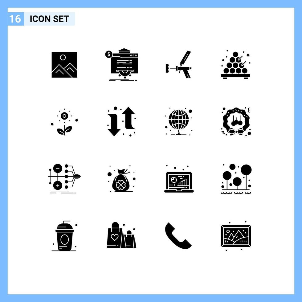 grupo de símbolos de ícone universal de 16 glifos sólidos modernos de ferramenta de site de arma japonesa espuma elementos de design de vetores editáveis