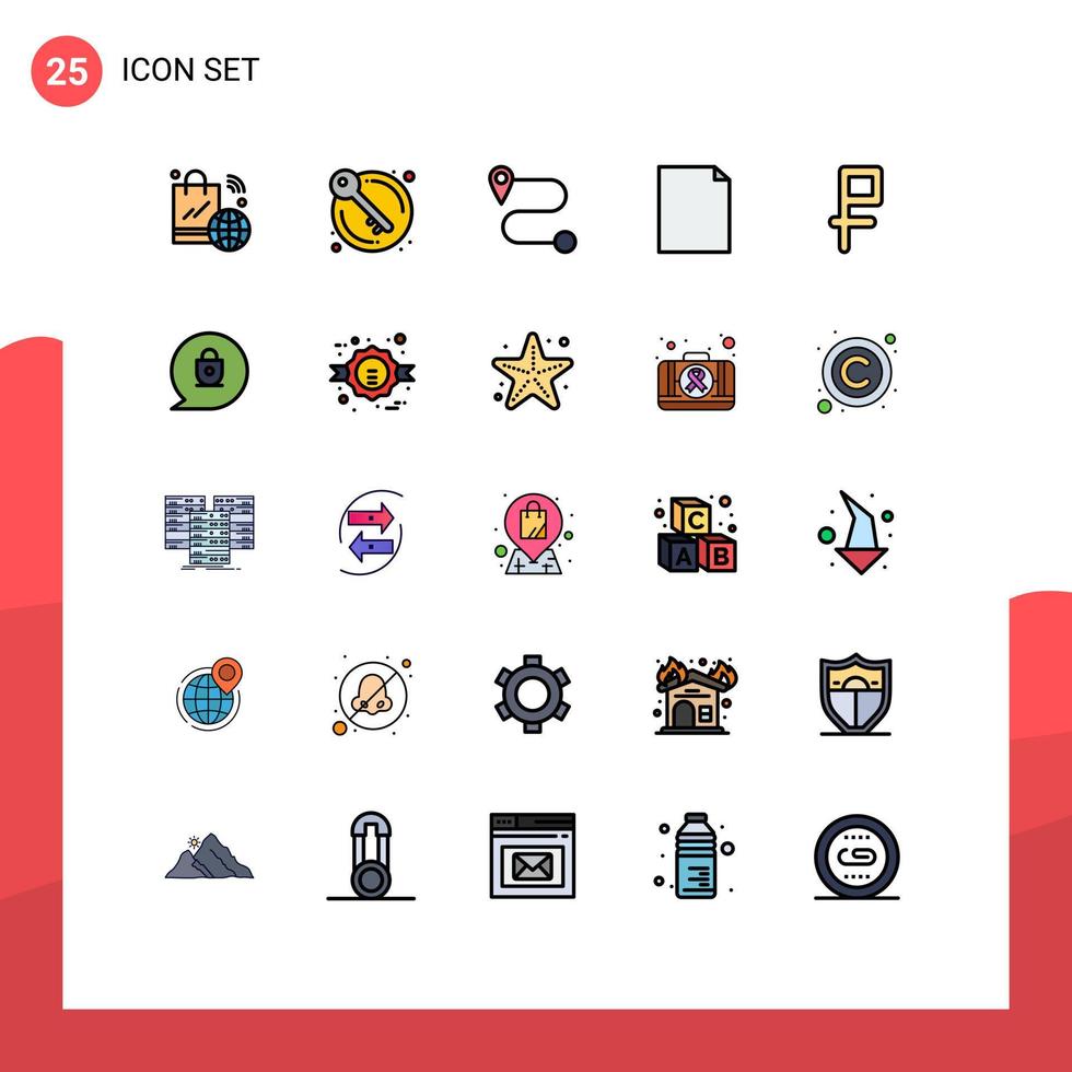 pacote de 25 sinais e símbolos modernos de cores planas de linha preenchida para mídia impressa na web, como elementos de design vetorial editáveis de página de dinheiro de autoridade de bloqueio de entulho vetor