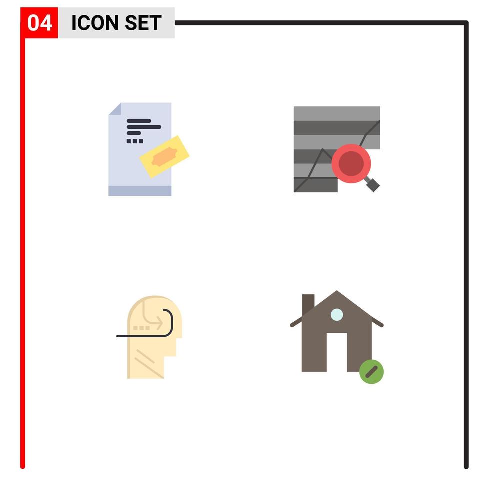 pacote de linha vetorial editável de 4 ícones planos simples de dados de passagem aprendizagem analítica elementos de design vetorial editáveis vetor