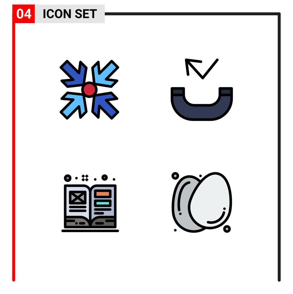 conjunto de pictogramas de 4 cores planas de linhas preenchidas simples de setas livro de texto chamar ovos de arte editáveis elementos de design vetorial vetor