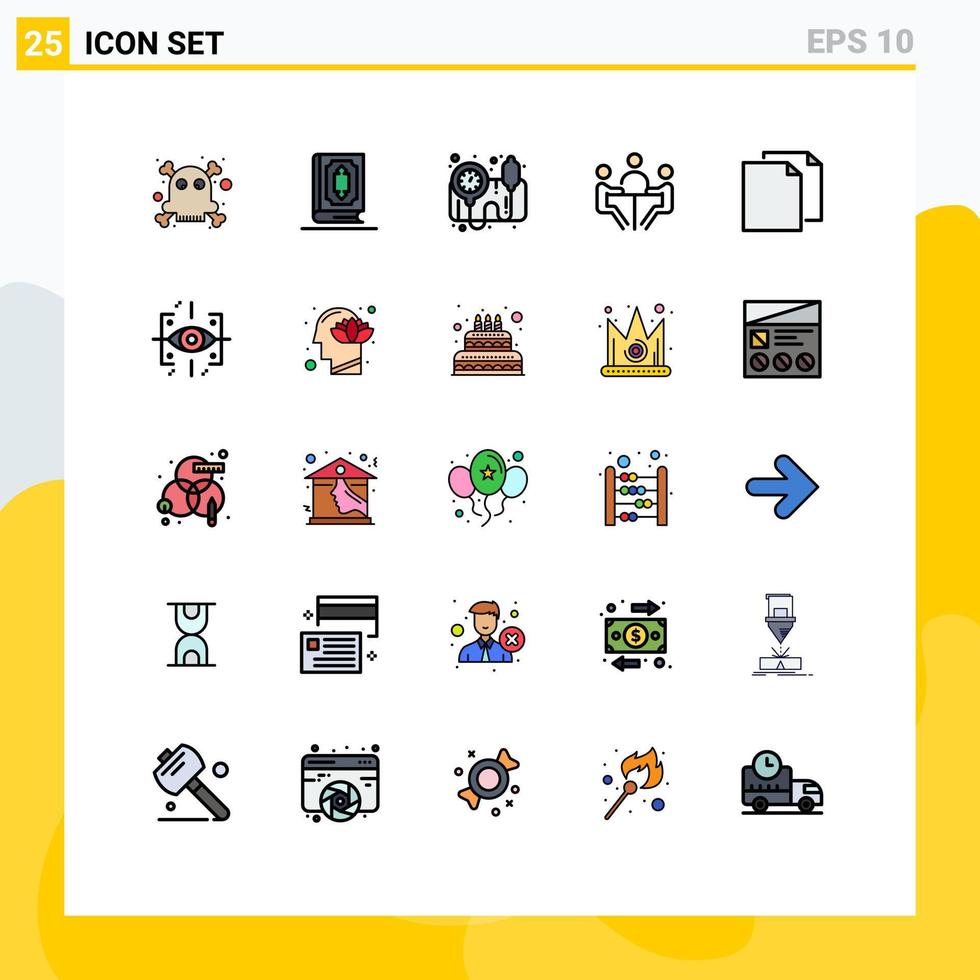 grupo de 25 sinais e símbolos de cores planas de linha preenchida para reunião de documento pressão arterial operador discussão empresário elementos de design de vetores editáveis