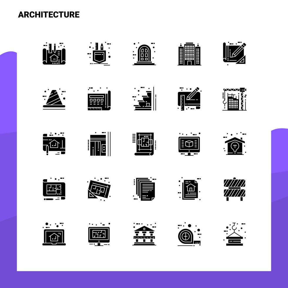 25 conjunto de ícones de arquitetura modelo de ilustração vetorial de ícone de glifo sólido para web e ideias móveis para empresa de negócios vetor