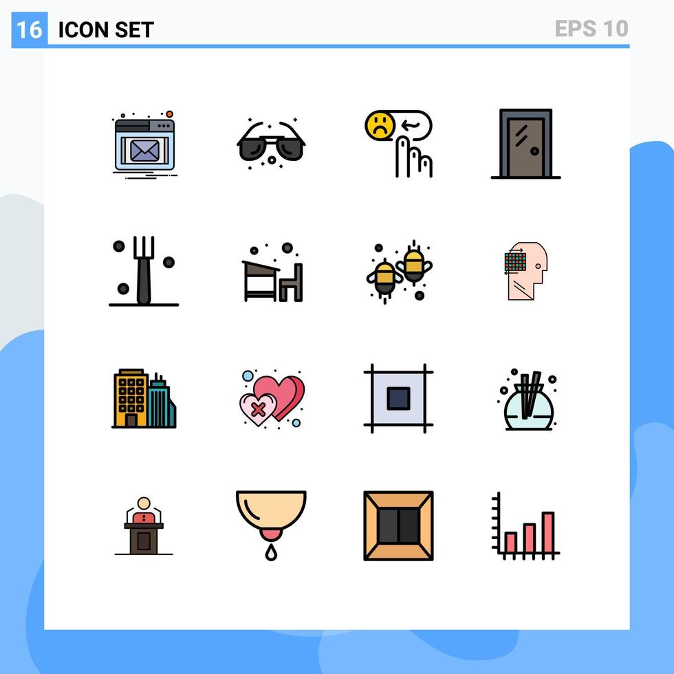 conjunto de 16 sinais de símbolos de ícones de interface do usuário modernos para interior de garfo, ajuda, porta de casa, elementos de design de vetores criativos editáveis