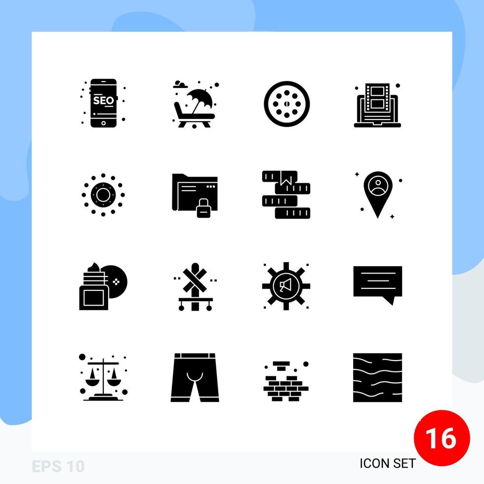 grupo de símbolos de ícones universais de 16 glifos sólidos modernos do dia dos namorados on-line do youtube aprendendo encanamento elementos de design vetorial editáveis vetor