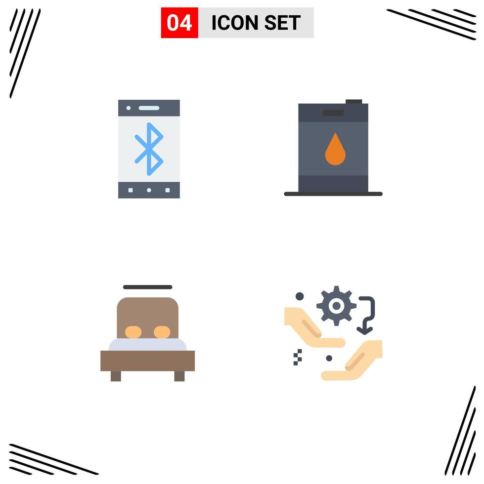 conjunto de ícones planos de interface móvel de 4 pictogramas de elementos de design de vetores editáveis de engrenagem de óleo sem fio de amor bluetooth