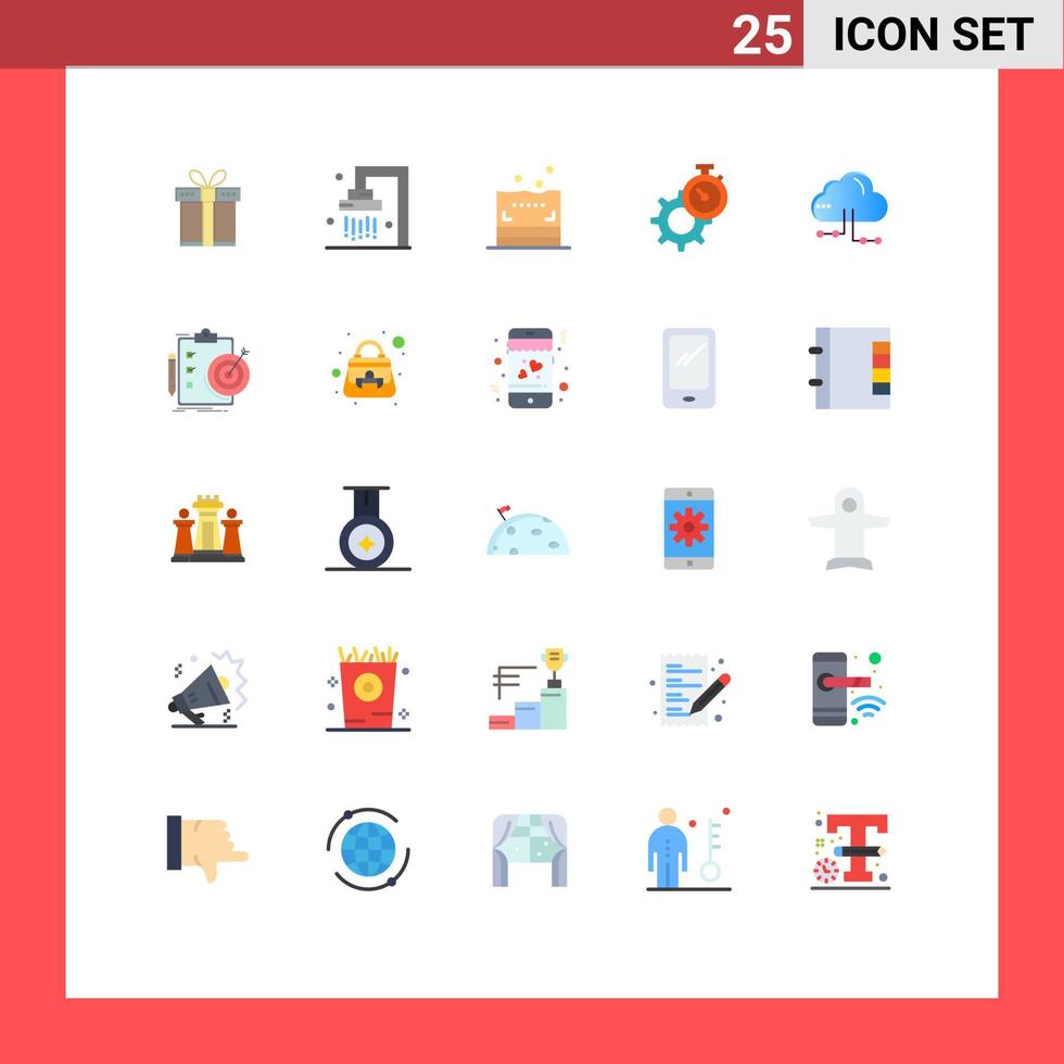 conjunto de pictogramas de 25 cores planas simples de elementos de design vetoriais editáveis de tempo de configuração de esponja de relógio compartilhado vetor