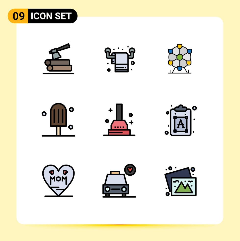 9 interface do usuário pacote de cores planas de linha cheia de sinais e símbolos modernos de elementos de design de vetores editáveis de sobremesa de banho de êmbolo criativo