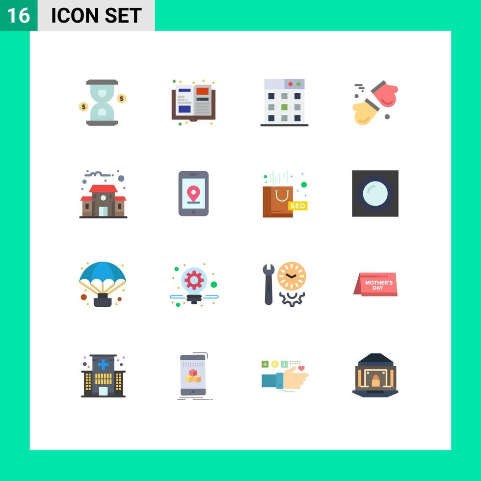 pacote de cores planas de 16 símbolos universais da galeria de prédios escolares escandinávia canadá pacote editável de elementos de design de vetores criativos