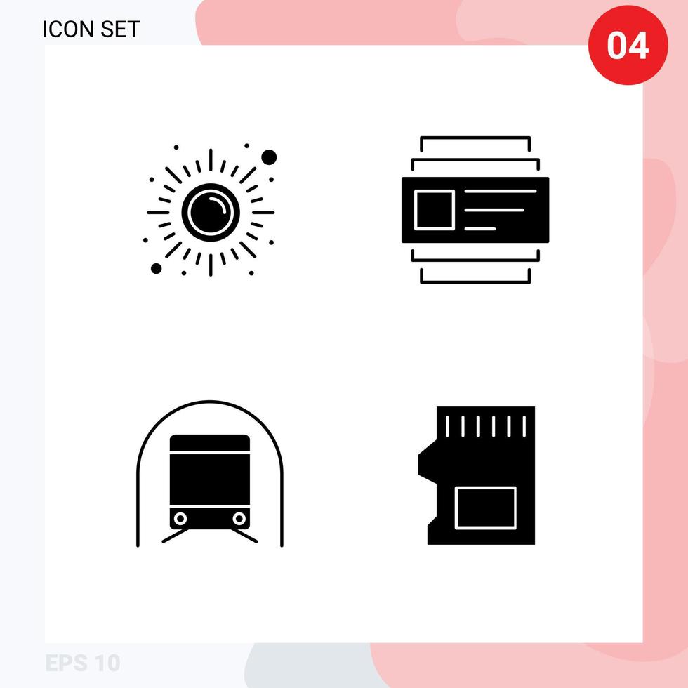 4 ícones criativos, sinais modernos e símbolos de elementos de design de vetores editáveis de transporte de id de sol de metrô fitness
