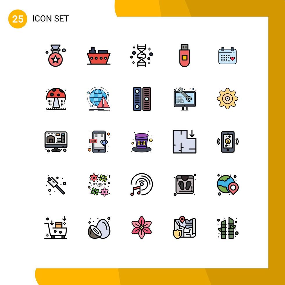 pacote de interface do usuário de 25 cores planas básicas de linhas preenchidas de elementos de design de vetores editáveis de genoma de armazenamento de cromossomos de dados do dia