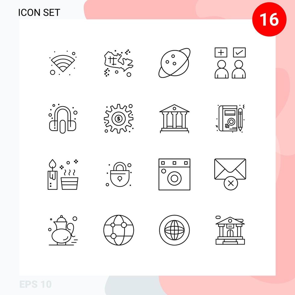 grupo de símbolos de ícone universal de 16 contornos modernos de serviço ao cliente saturno elementos de design de vetores editáveis on-line corretos