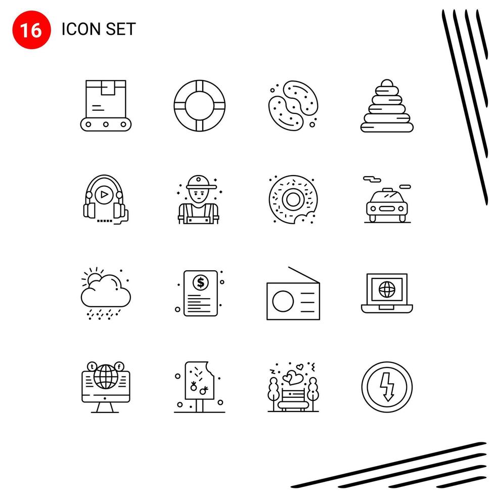 conjunto de 16 símbolos de símbolos de ícones de interface do usuário modernos para curso de idiomas linguagem sobremesa brinquedo bebê elementos de design vetorial editável vetor