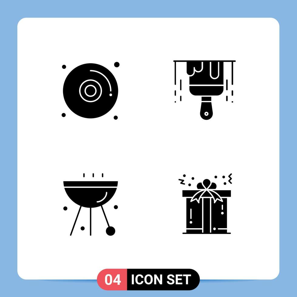 pacote de interface do usuário de 4 glifos sólidos básicos de cd escova de comida churrasco elementos de design de vetores editáveis de natal