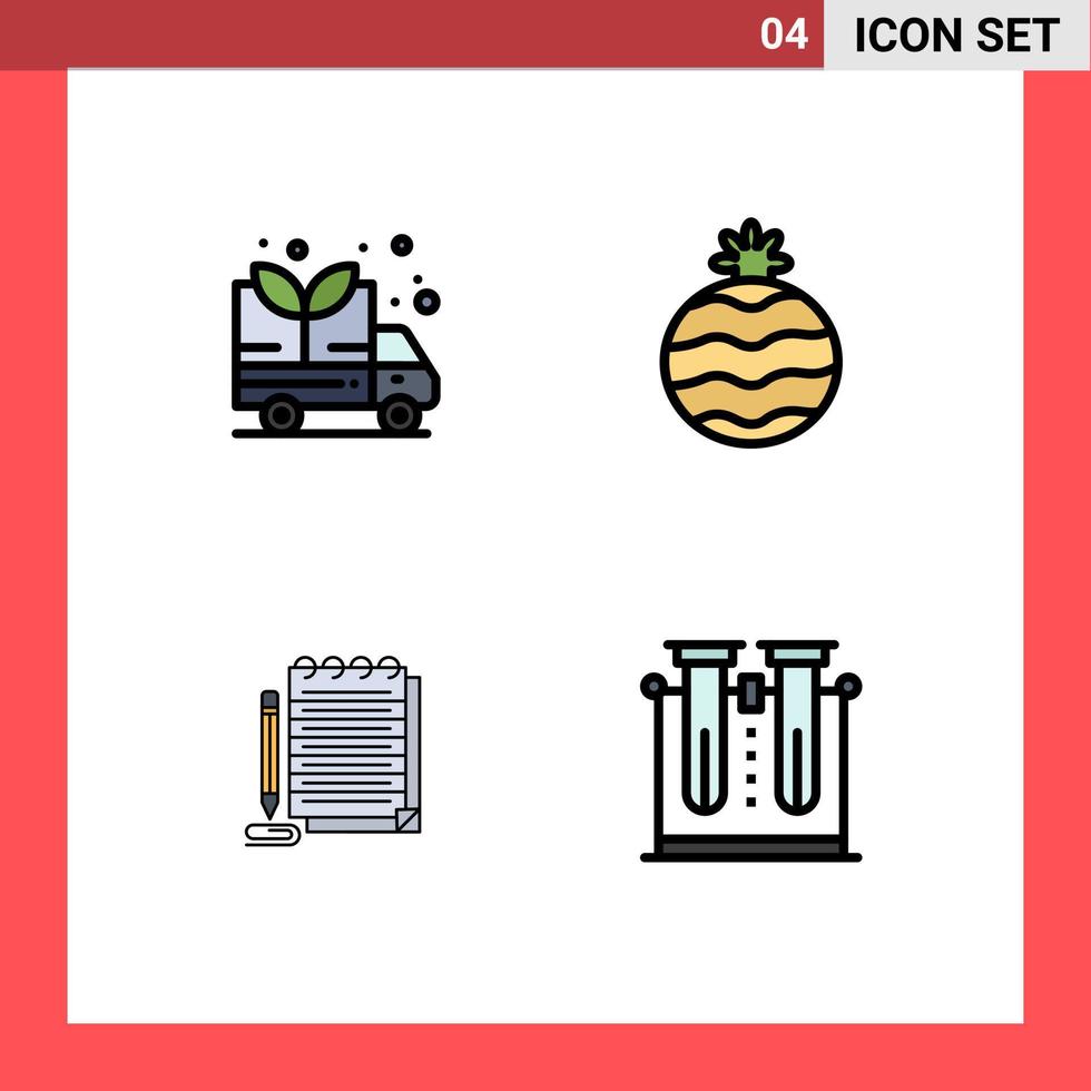 grupo de símbolos de ícone universal de 4 cores planas modernas de linha preenchida de química de energia, caderno de frutas, ciência, elementos de design de vetores editáveis
