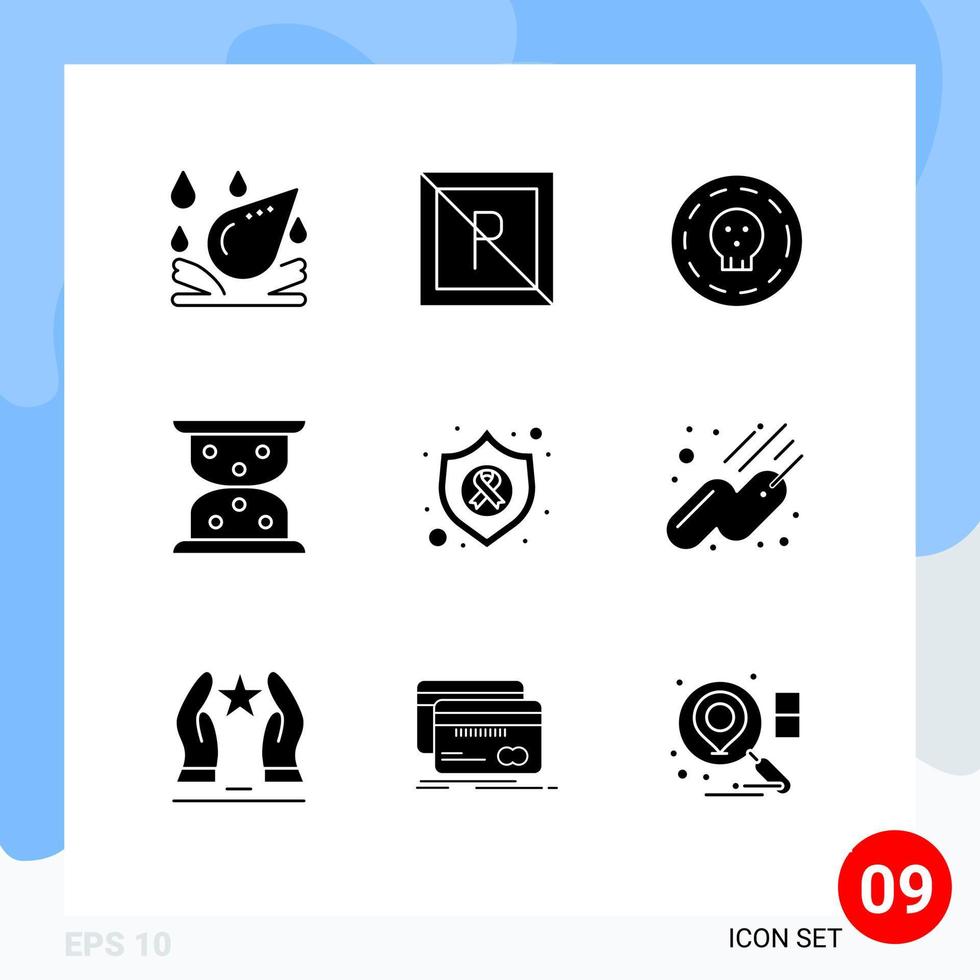 conjunto de 9 sinais de símbolos de ícones de interface do usuário modernos para câncer protegem seta de dólar carregando elementos de design de vetores editáveis