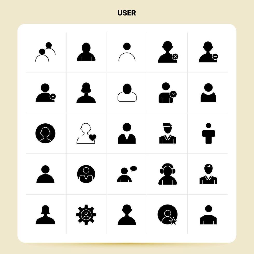 conjunto de ícones sólidos de 25 usuários design de estilo glifo vetorial conjunto de ícones pretos web e design de ideias de negócios móveis ilustração vetorial vetor