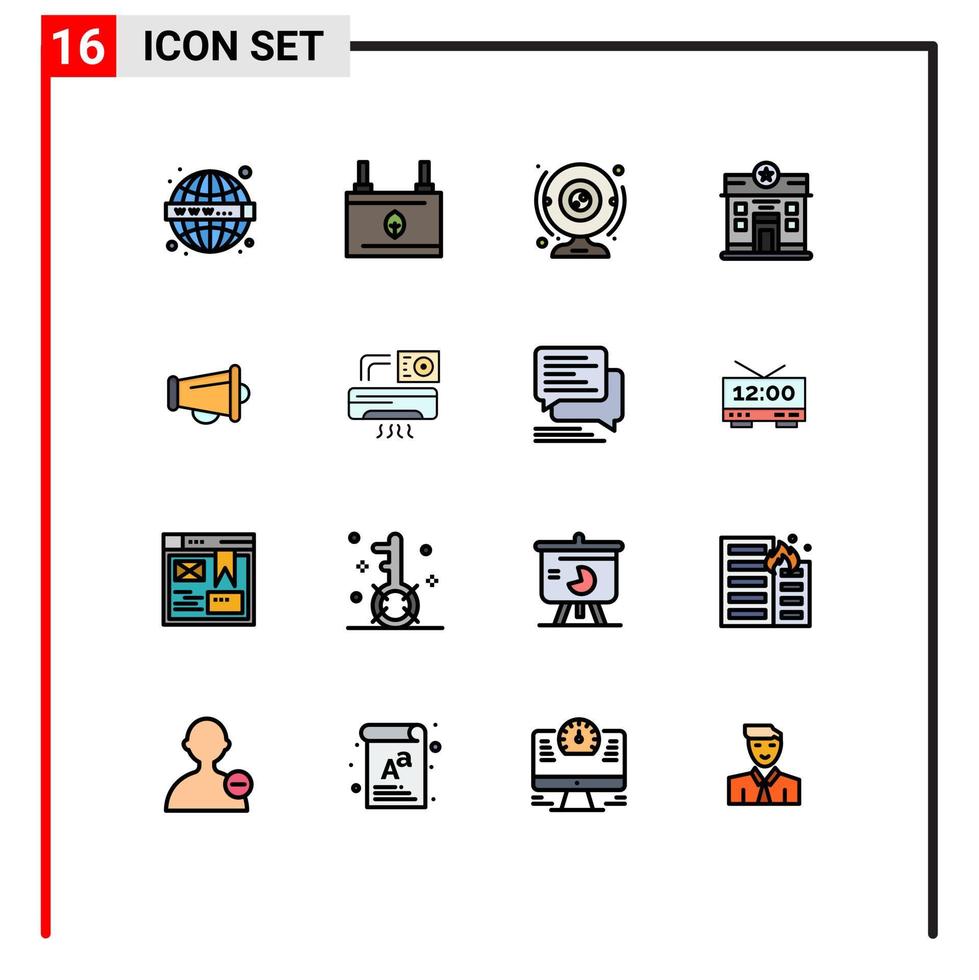 pacote de interface do usuário de 16 linhas básicas preenchidas de cores planas de elementos de design de vetores criativos editáveis de computador de cidade de energia vital
