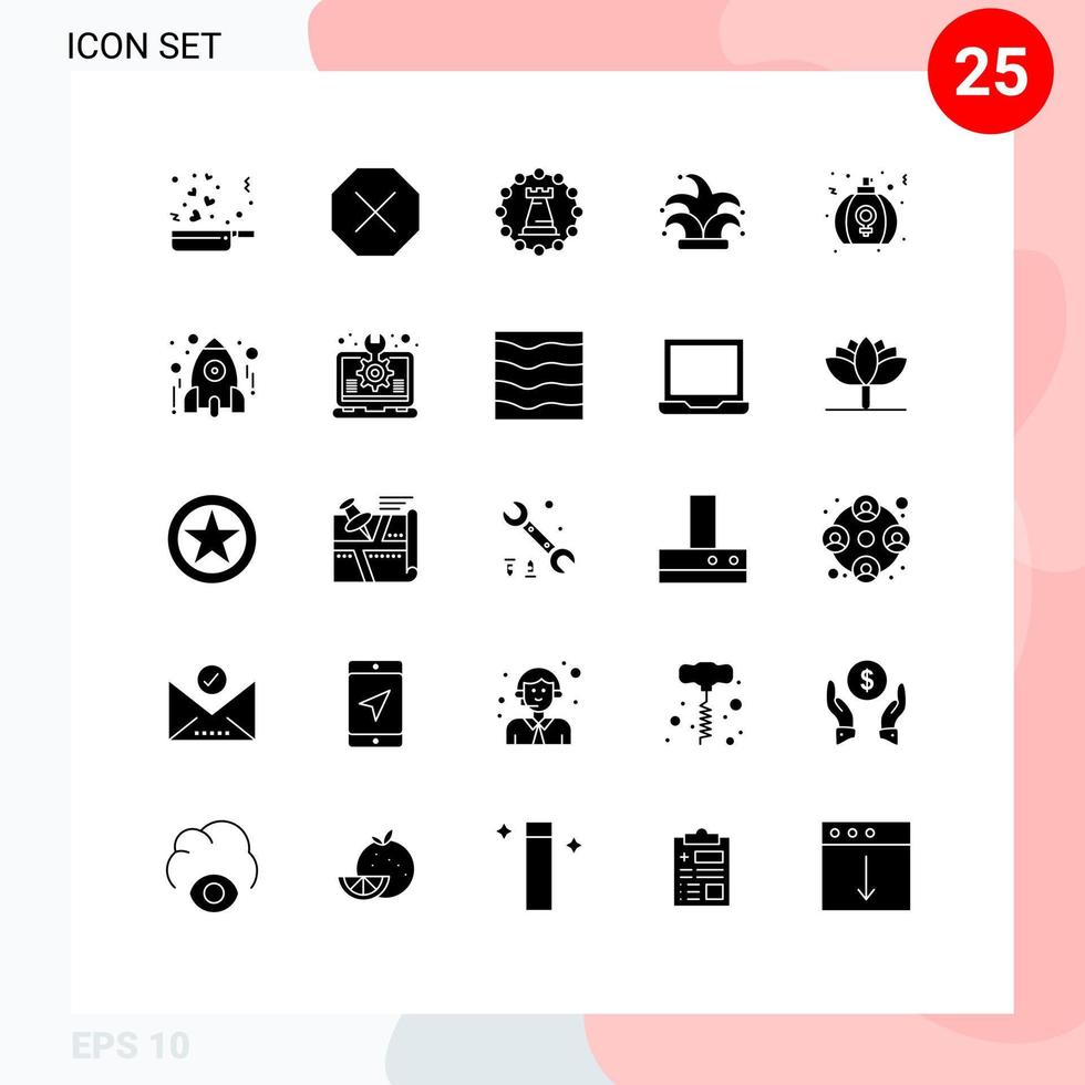 grupo de símbolos de ícone universal de 25 glifos sólidos modernos de presente mardi gras fort king melhores elementos de design de vetores editáveis