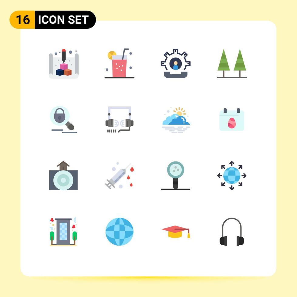 conjunto de 16 sinais de símbolos de ícones de interface do usuário modernos para processo de floresta de comunicação de natureza de árvore pacote editável de elementos de design de vetores criativos